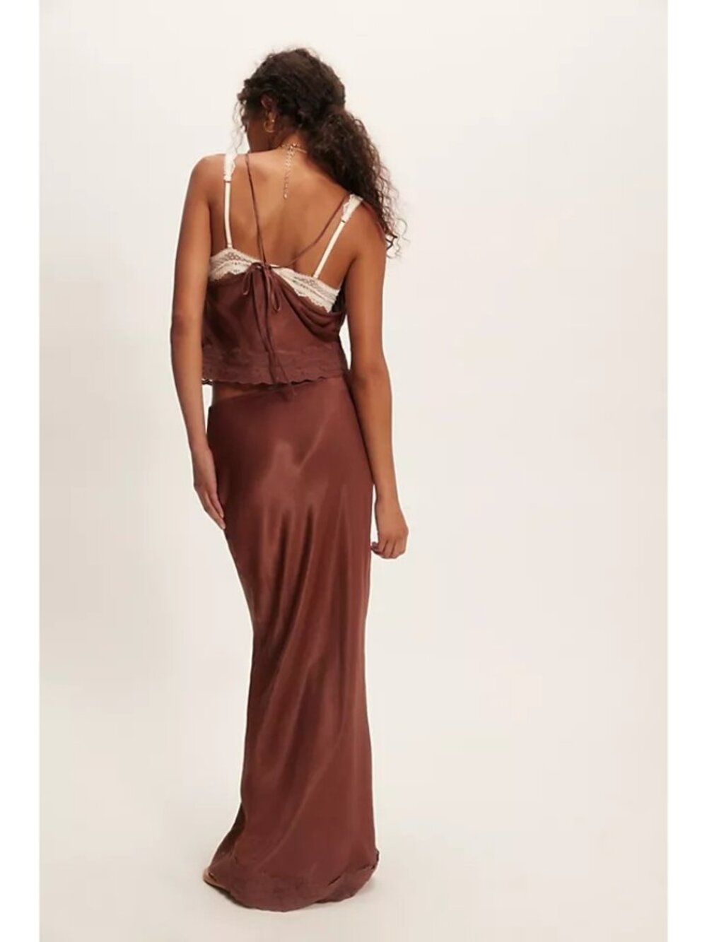 Free People Savino Maxi Skirt Set Romance Embroidered Satin Lace 90s Womens S - Picture 2 of 11